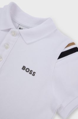 Kids' cotton polo shirt with signature stripes and logo, White