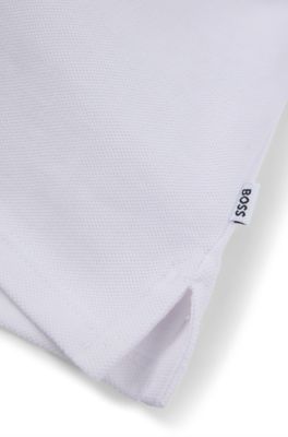 Polo per bambini in cotone con righe tipiche del marchio e logo, Bianco