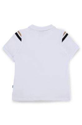 Polo per bambini in cotone con righe tipiche del marchio e logo, Bianco