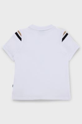 Kids' cotton polo shirt with signature stripes and logo, White