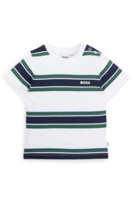 Kids' T-shirt in cotton jersey with stripes and logo, Patterned