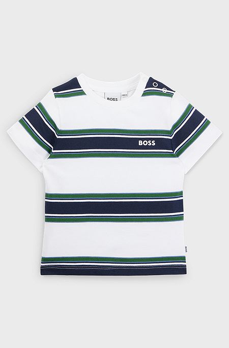 Kids' T-shirt in cotton jersey with stripes and logo, Patterned