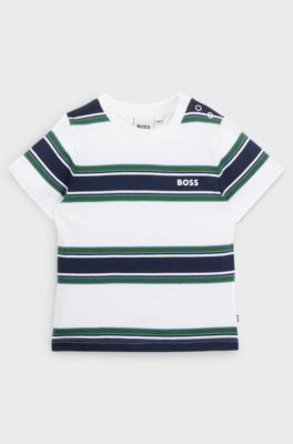 Kids' T-shirt in cotton jersey with stripes and logo, Patterned