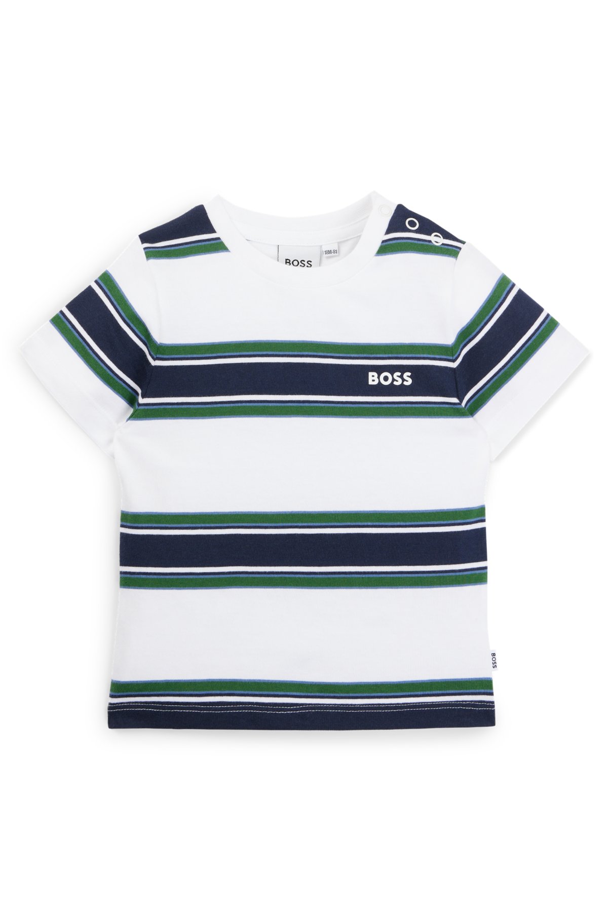 Kids' T-shirt in cotton jersey with stripes and logo, Patterned