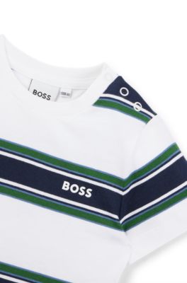 Kids' T-shirt in cotton jersey with stripes and logo, Patterned