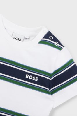Kids' T-shirt in cotton jersey with stripes and logo, Patterned