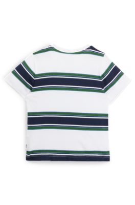 Kids' T-shirt in cotton jersey with stripes and logo, Patterned