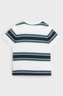 Kids' T-shirt in cotton jersey with stripes and logo, Patterned