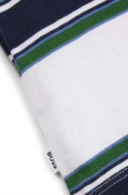 Kids' T-shirt in cotton jersey with stripes and logo, Patterned