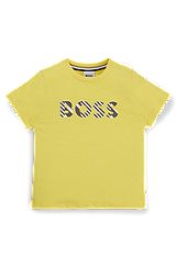 T-shirt em jersey de algodão puro com logótipo gravado para criança, Amarelo