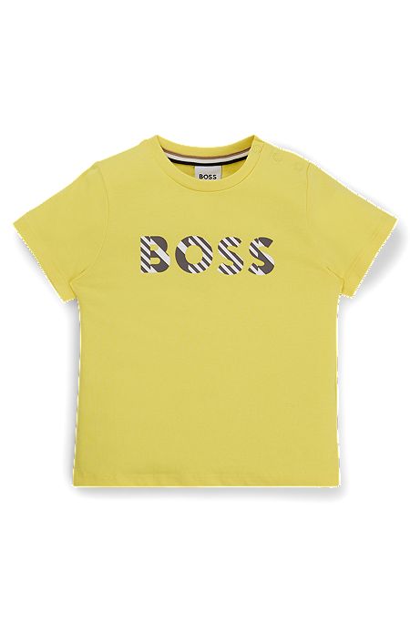 Kids' T-shirt in pure-cotton jersey with embossed logo, Yellow