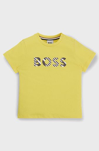 Kids' T-shirt in pure-cotton jersey with embossed logo, Yellow