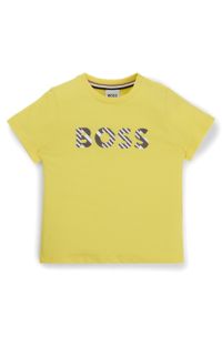 Jersey T-shirt voor kinderen van zuivere katoen met reliëflogo, Geel
