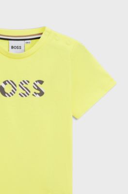 Jersey T-shirt voor kinderen van zuivere katoen met reli&euml;flogo, Geel