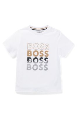Kids' T-shirt in cotton jersey with repeat logos, White