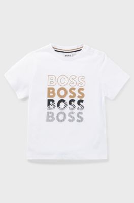 Kids' T-shirt in cotton jersey with repeat logos, White