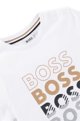 Kids' T-shirt in cotton jersey with repeat logos, White
