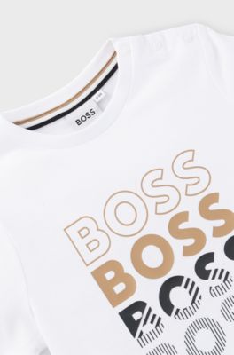 Kids' T-shirt in cotton jersey with repeat logos, White