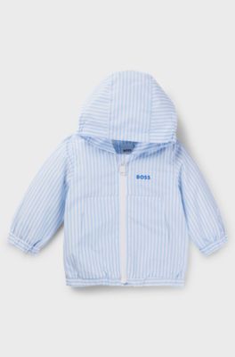 Kids' hooded windbreaker in striped fabric, Light Blue