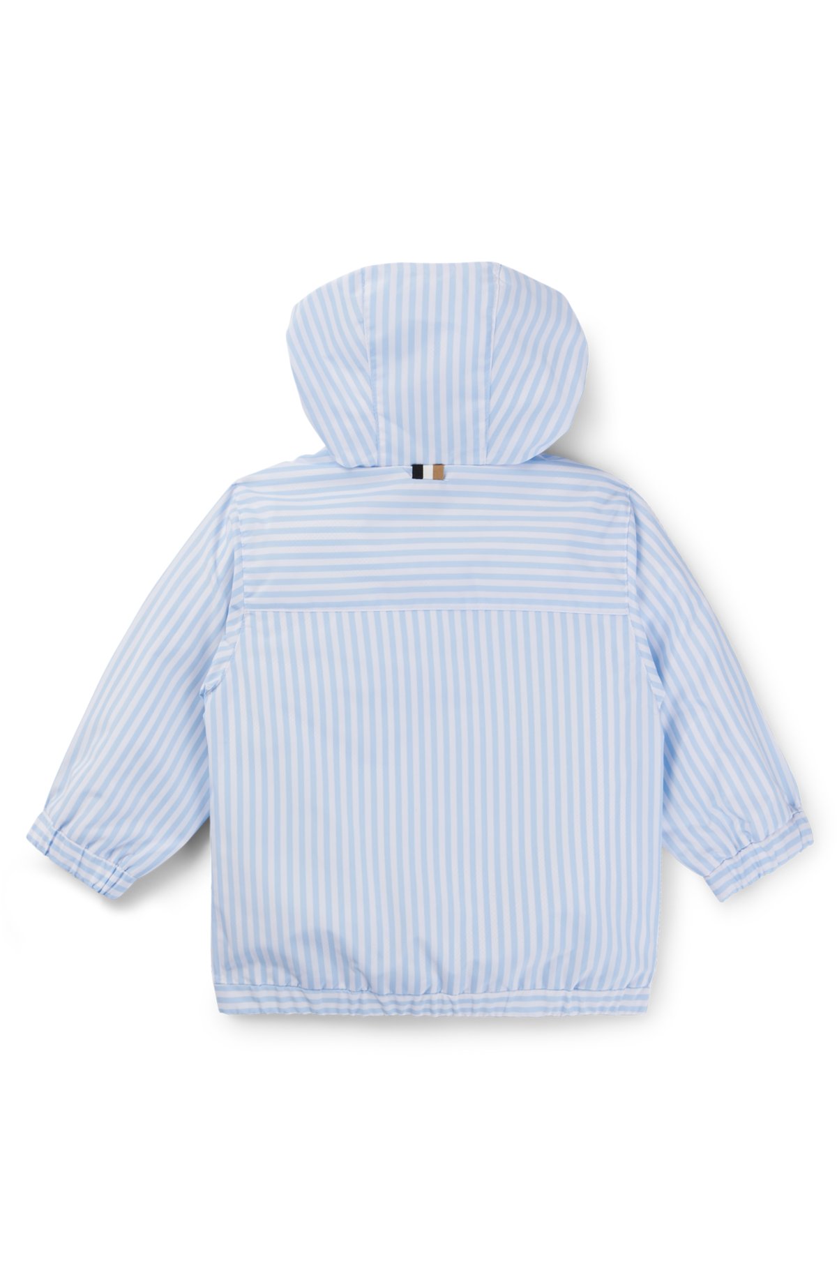 Kids' hooded windbreaker in striped fabric, Light Blue