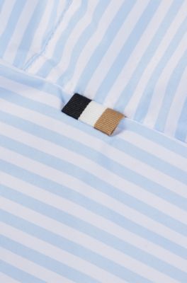 Kids' hooded windbreaker in striped fabric, Light Blue