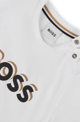 Kids' cotton T-shirt and shorts set with logo details, Brown