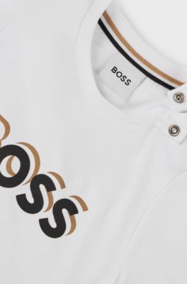 Kids' cotton T-shirt and shorts set with logo details, Brown
