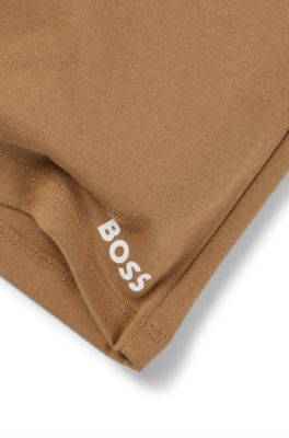 Kids' cotton T-shirt and shorts set with logo details, Brown