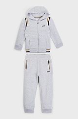 Kids' cotton-blend tracksuit with signature stripes and logos, Light Grey