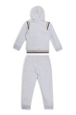 Kids' cotton-blend tracksuit with signature stripes and logos, Light Grey