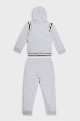 Kids' cotton-blend tracksuit with signature stripes and logos, Light Grey