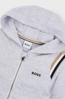 Kids' cotton-blend tracksuit with signature stripes and logos, Light Grey