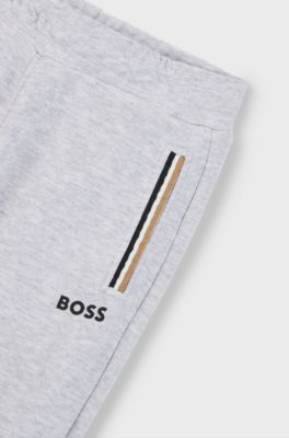 Kids' cotton-blend tracksuit with signature stripes and logos, Light Grey