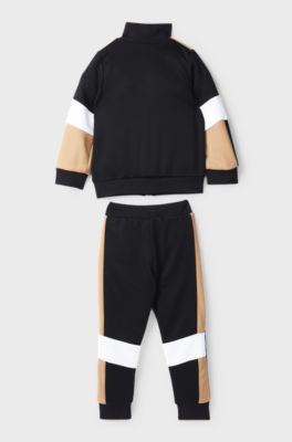 Kids' fleece tracksuit with signature colour-blocking, Black