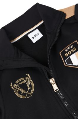 Kids-Trainingsanzug aus Fleece mit charakteristischem Colour-Block-Design, Schwarz