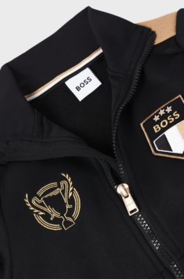 Kids' fleece tracksuit with signature colour-blocking, Black