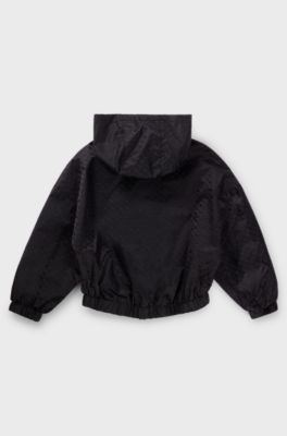 Kids' hooded windbreaker jacket with monogram pattern, Black