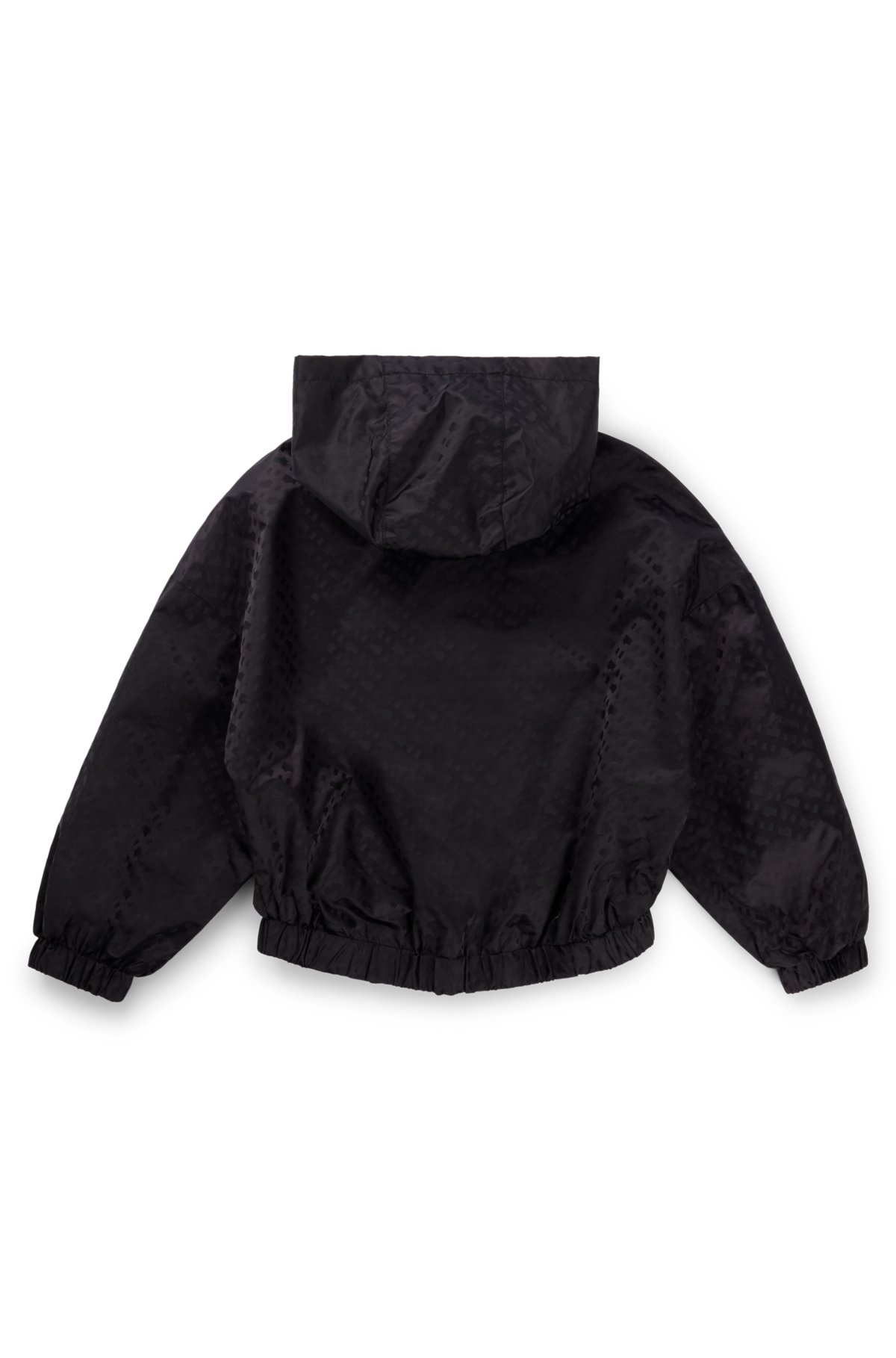 Kids' hooded windbreaker jacket with monogram pattern, Black