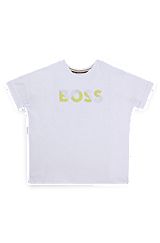 T-shirt voor kinderen van stretchkatoen met glanzende logoprint, Wit
