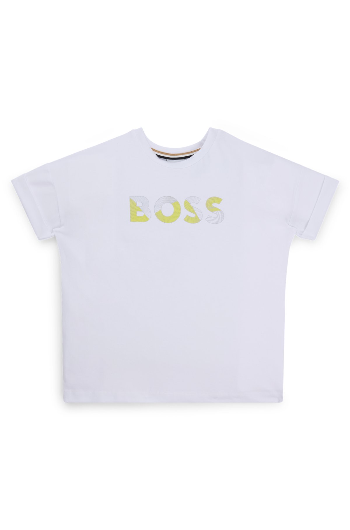 Kids' T-shirt in stretch cotton with lustrous logo print, White
