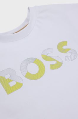 T-shirt en coton stretch avec logo imprim&eacute; brillant pour enfant, Blanc