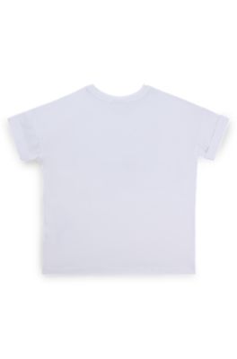 T-shirt per bambini in cotone elasticizzato con logo stampato lucido, Bianco