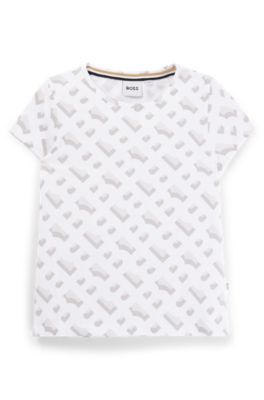 Kids' T-shirt in stretch cotton with monogram pattern, White