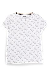 T-shirt para criança em algodão elástico com padrão de monograma, Branco