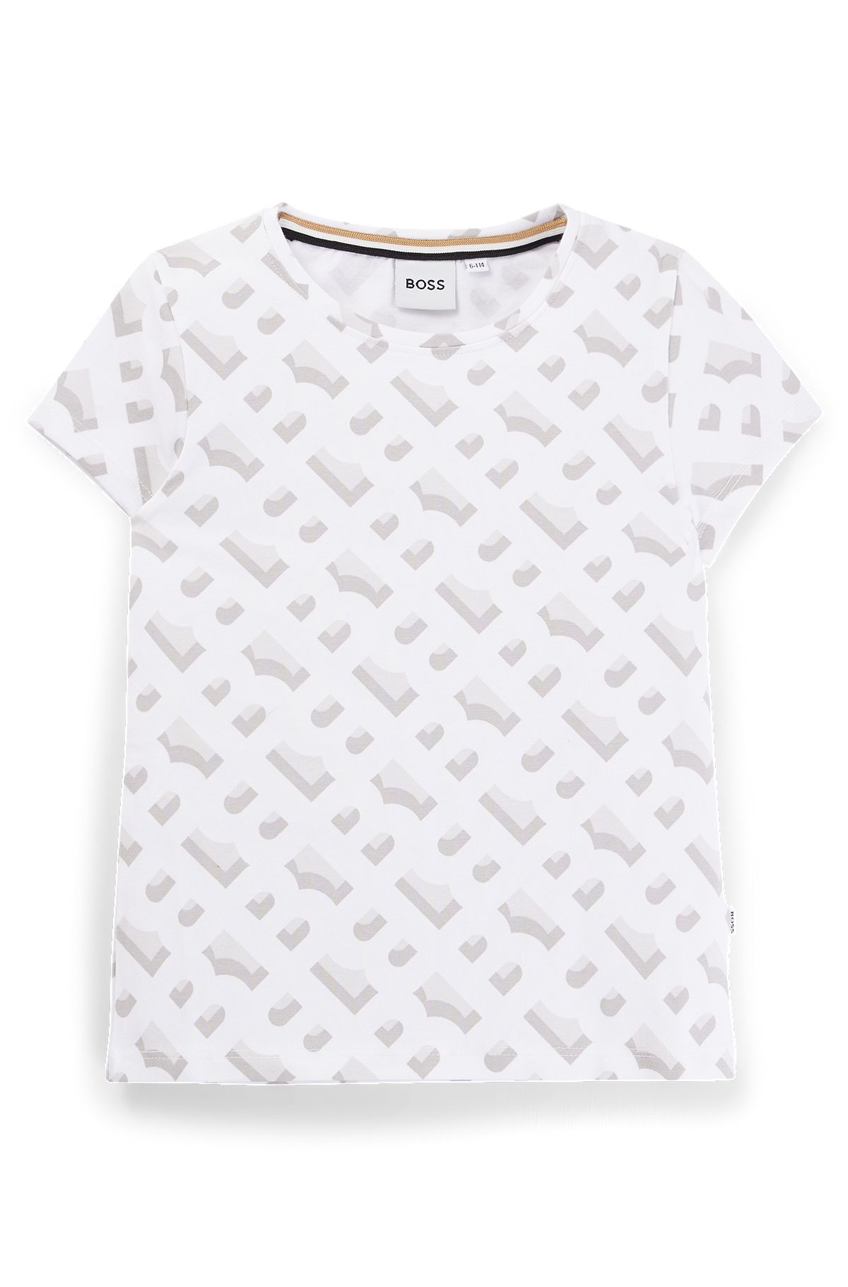 T-shirt til børn i bomuld med stræk og monogrammønster, Hvid