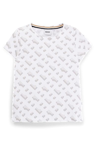 Kids' T-shirt in stretch cotton with monogram pattern, White