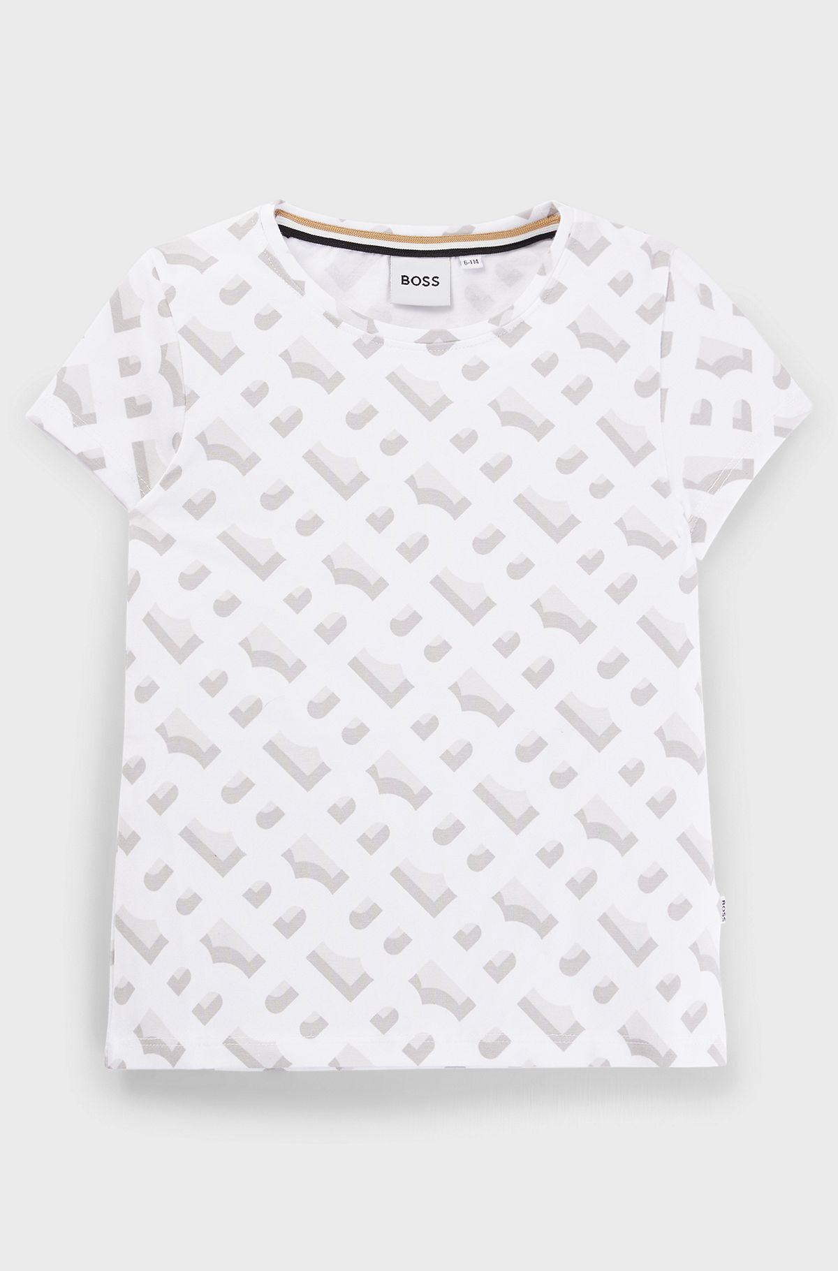 Kids' T-shirt in stretch cotton with monogram pattern, White