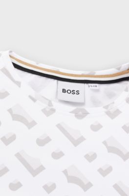 Kids-T-Shirt aus Stretch-Baumwolle mit Monogramm-Muster, Wei&szlig;