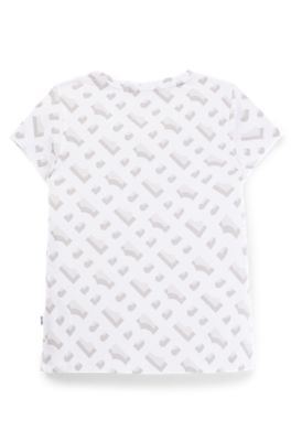 Kids' T-shirt in stretch cotton with monogram pattern, White
