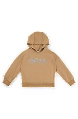 Kids' hoodie in stretch fabric with logo print, Brown